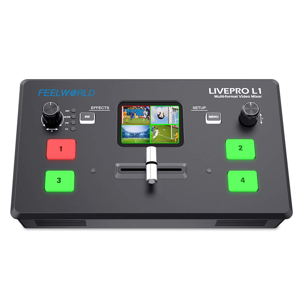 Feelworld LIVEPRO L1 V1 Multi Camera Video Mixer Switcher 4 x HDMI Inputs 2 Inch LCD Display USB 3.0 Camera Production Real Time Live Streaming Lightweight Heat Dissipation