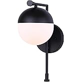 Canarm Leeds 1-Light Wall Sconce, Matte Black Finish with Round Glass Shade, Easy Install Modern Lighting for Bedroom or Livi