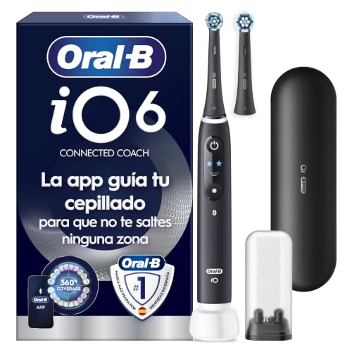 Oral-B iO 6N Cepillo de Dientes Eléctrico, con 2 Cabezales, Negro - Cepillo Dental con Sensor de Presión, 5 Modos de Cepillado con Blanqueamiento Dental, Estuche de Viaje, Diseñado por Braun