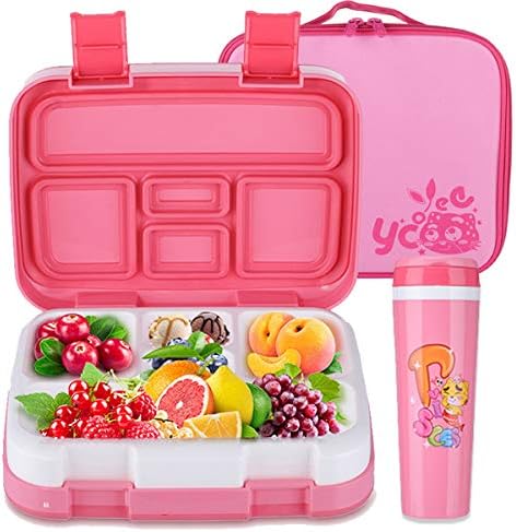 Comfook Lunch Box Sets for Kids, Childrens Bento Boxes Container Sets with Spoon 5 Compartment Leak Proof Food Containers BPA Free Durable for School