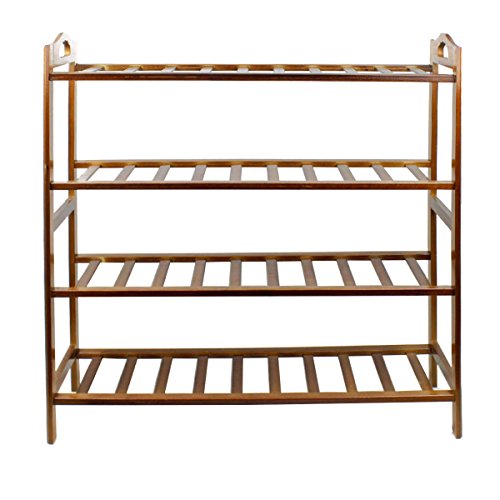 HQdeal Bamboo Shoe Rack 4 Tiers Free Standing Shoe Tower Storage Organizer Shelf Boot Stand for Entry Closet Adjustable Eco-Friendly