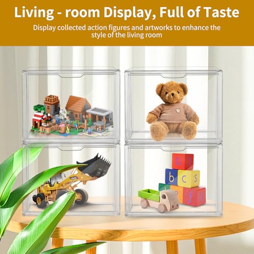 Display Case - 36 x 27 x 23 cm Teca Plexiglass - Dustproof Display Case with Magnetic Door, Stackable, Multifunctional Display Case for Collections, Bags, Shoes, Books and 3D Puzzles