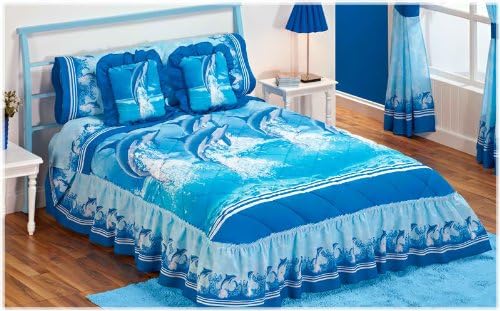 Amazon Com Blue Dolphins Bedspread Set W Matching Curtains