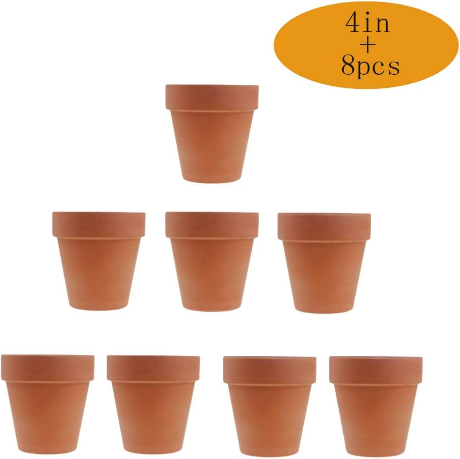 8pcs Small Mini Clay Pots, 4'' Terracotta Pot Clay Ceramic Pottery Planter, Cactus Flower Terra Cotta Pots, Succulent Nursery Pots, with Drainage Hole, for Indoor/Outdoor Plants, Crafts