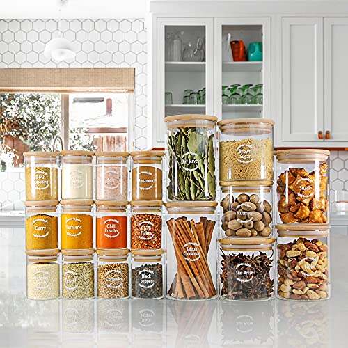 Urban Green Glass Jar with Bamboo Lids, Spice Jar Set with Labels