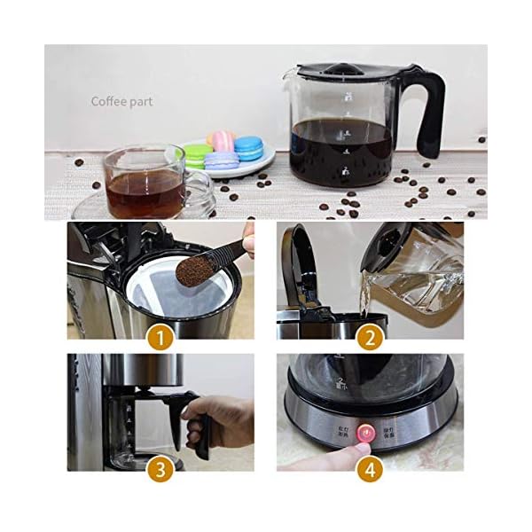 AJH Filterkaffeemaschine, Filterkaffeemaschinen Edelstahl mit 1,25 l Glaskrug Abnehmbare Filterkaffeemaschine Anti-Tropf… – Bild 6