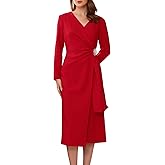 WOMLAYOUT Women's Wrap Dress Cocktail Ruched V Neck Elegant Formal Long Sleeve Sheath Dresses