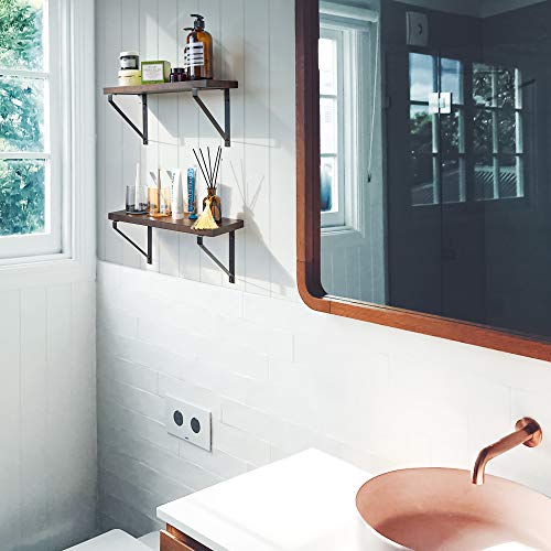 Labcosi Dark Brown Floating Shelves, 2Pack Farmhouse Wooden Wall Decor