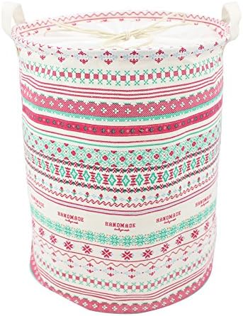 Homele Cute Laundry Basket for Women Girl Kids Baby, Waterproof Laundry Hamper Bucket with Drawstring Cover, Collapsible &amp; Convenient Ramie Cotton Fabric Storage Basket Bin Organizer (Red Bohemia)