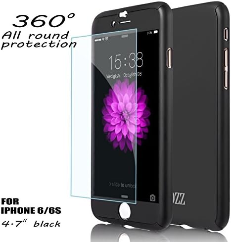 iPhone 6/6S Case, Bozz Ultra Thin Exact-Fit Premium Matte Finish Dual Layer Hard Case for iPhone with Tempered Glass Screen Protector for iPhone 6/6S (4.7" Black)