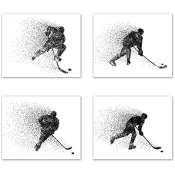 Summit Designs Ice Hockey Wall Art Prints - Particle Silhouette - Set of 4 (8x10) Poster Photos - Bedroom - Man Cave Decor