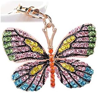 Jzcky Shzrp Colorful Butterfly Crystal Rhinestone Fashion Keychain Keyring Sparkling Key Ring Key Chain Charm Purse Pendant Handbag Bag Decoration Holiday Gift(Light Blue)