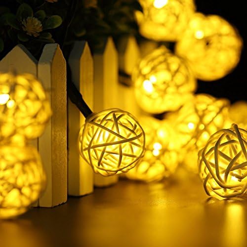 LED String Lights, 7.5ft 20 LED,OGG Wooden Rattan Ball Battery Powered String Lights, for Christmas, Wedding, Party, Indoor & Home Décor,Warm White