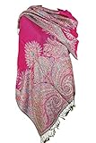 Achillea Luxurious Big Paisley Jacquard Layered Woven Pashmina Shawl Wrap Scarf Stole (Fuchsia)