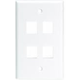Leviton QuickPort Wallplate For Large Connectors, Single Gang, 4-Port, 41080-4WL, White