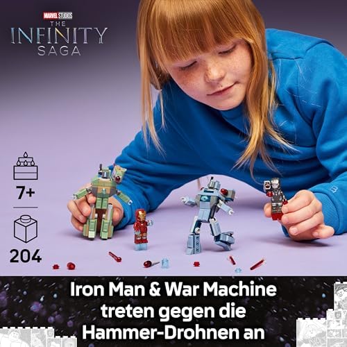 ǀ Marvel Iron Man & War Machine vs. Hammer Drones - Building Toy with 2 Minifigures & 2 Action Figures with Stud Shooters - Super Hero Gift for 7+ Year Old Boys - 76320