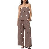 MSBESYOR Women 2 Piece Polka Dot Tube Top Set Strapless Bandeau Blouse Wide Leg Spot Print Pants Outfits Summer Lounge Sets