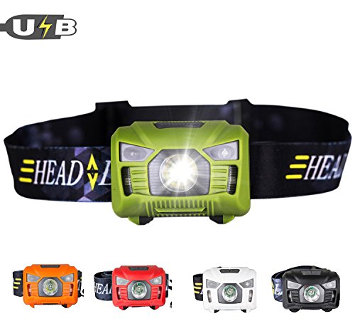 Three trees Sensor Brightest LED -With Red Light Rechargeable Headlamp Flashlight for Kids Men and Women ,Waterproof Perfect for Running, Walking ,Reading,Camping Adjustable in 200 Lumens (green)