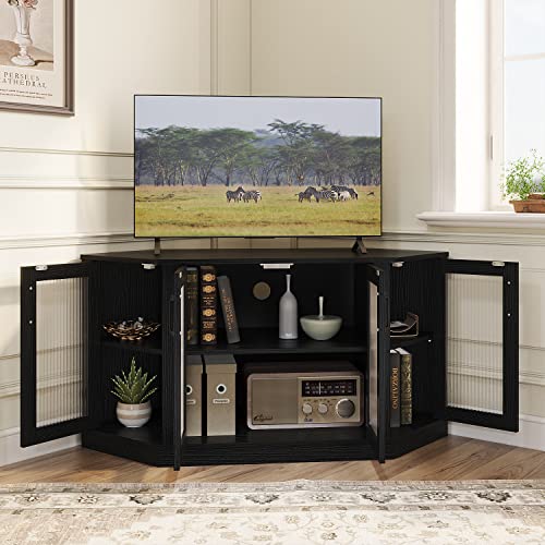 Panana Corner TV Stand, 47 Inch TV Media Console Table with 4 Doors and