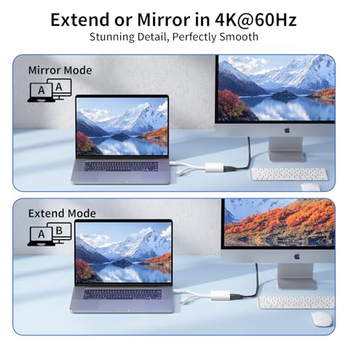 4K@60Hz Adaptateur USB C et Lightning vers HDMI pour iPhone, MFi Adaptateur Lightning HDMI pour ipad,100W Adaptateur USB C vers HDMI pour iPhone 17/16/15/14/iPad/MacBook/Galaxy to TV/Monitor/Projector