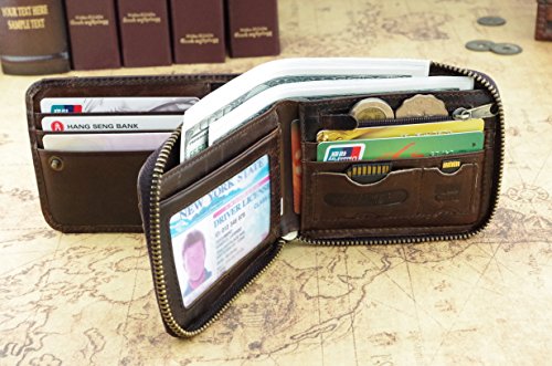 Admetus Men's Genuine Leather Bifold Zip-around Wallet with Elegant Gift Box