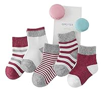 Baby Girls Infant 0-6 Months/6-12 Months Toddler Ankle Socks Baby Boys 6-12 months Newborn Cute Crew Casual Socks 5-Pack(0-1 Years,Red)