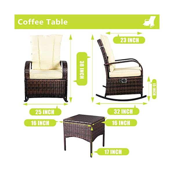 Enstver Set Of 2 Indoor Outdoor Reclining Chair Porch Garden Lawn Deck Wicker Rocke Chair Auto Adjustable Rattan Sofa W Cushion Beige White Cushion Wicker Guide