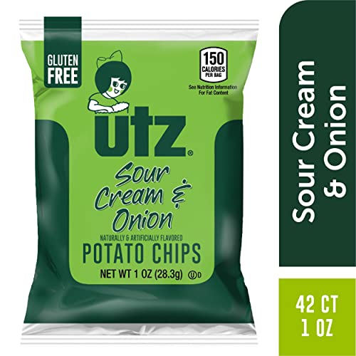 Utz Sour Cream & Onion, 42 Count Crispy Potato Chips Made, Crunchy Individual Snacks to Go