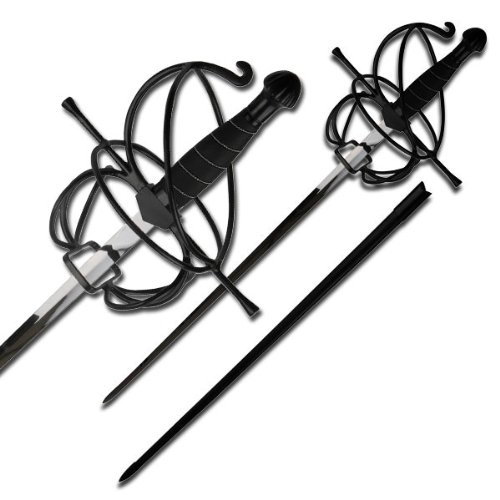 Renaissance Rapier Swept Hilt Spiral Black Fencing Spanish Sword - Image 3