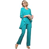 Senunlia Chiffon Mother of The Bride Pant Suits for Wedding 3 Pieces Wedding Guest Outfits for Women with Jacket