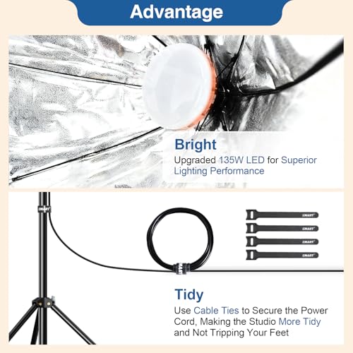 EMART Softbox Lighting Kit, 2 Pack 65x65cm Octagonal Soft Box Light with 135W LED Photo Bulbs, 3000K-6500K Dimmable Photography Continuous Lights for Portraits Video Product Shooting and Filming