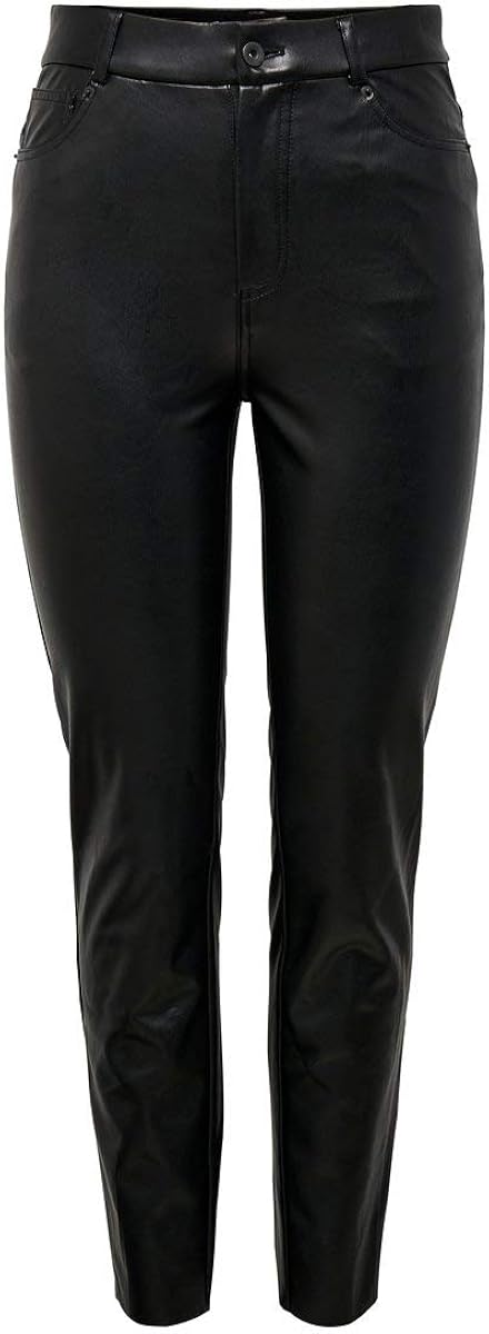 ONLY Women's ONLEMILY HW ST ANK Faux Leather PNT NOOS Trouser, Black, M/34