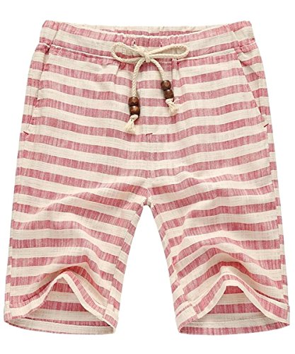 sandbank Men’s Summer Casual Linen Drawstring Striped Beach Shorts