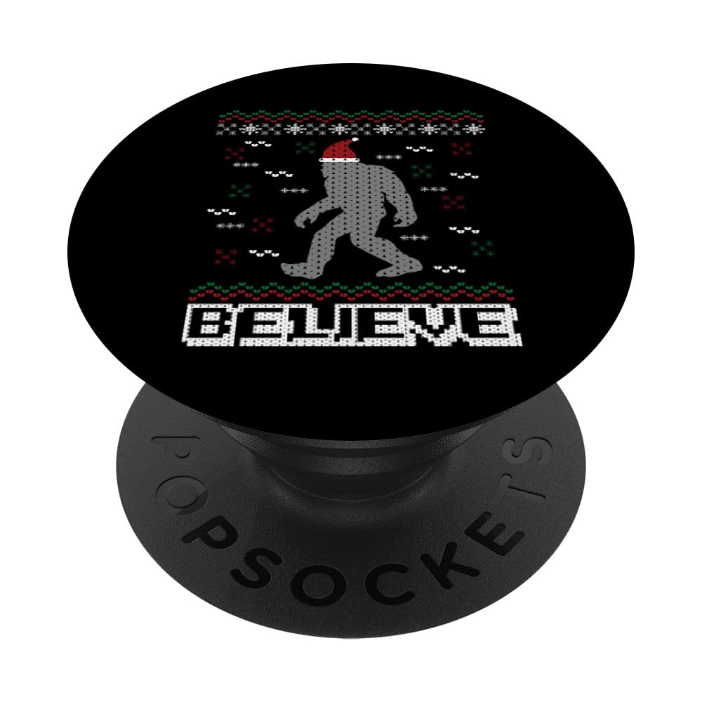 I Believe In Bigfoot Santa Claus Ugly Christmas Sweater PopSockets Adhesive PopGrip