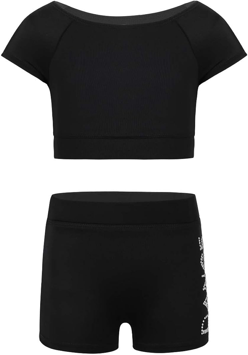 renvena Kids Girls Two Piece Sports Active Outfits Shorts Sleeves Tops