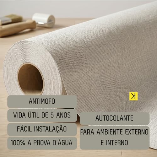 Papel De Parede Linho Branco Texturizado Adesivo 45cm x 5m