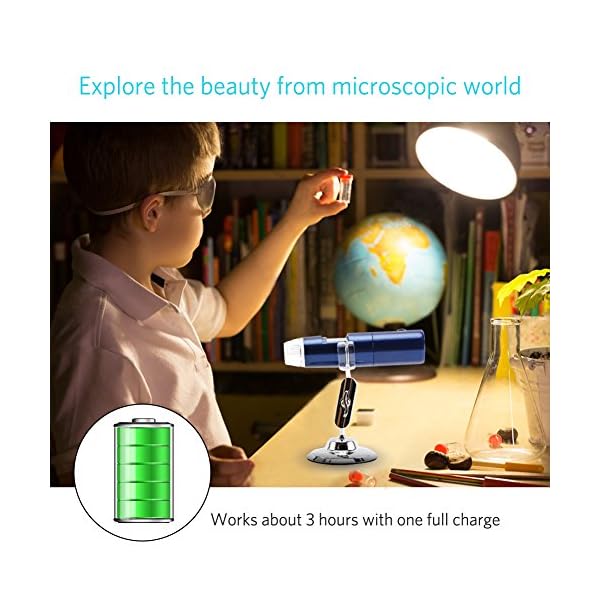 ROTEK USB WiFi Mikroskop, Digital Mikroskop 2 MP Kinder Mikroskop Kamera 1000X Zoom 1080P Full HD mit 8 LED, Mini… – Bild 3