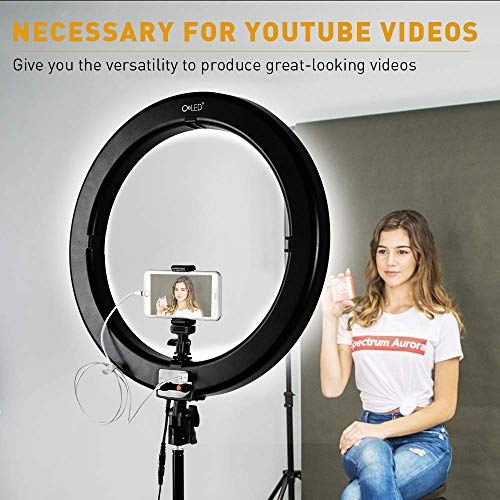 [Updated 720LED LCD Display] 18 Inch LED Ring Light with Stand for Camera iPhone, 3200-5600K Dimmable Warm/White Video Light, USB Power Output, Camera Phone Holder & Carrying Case for Studio Makeup - Thumbnail 4