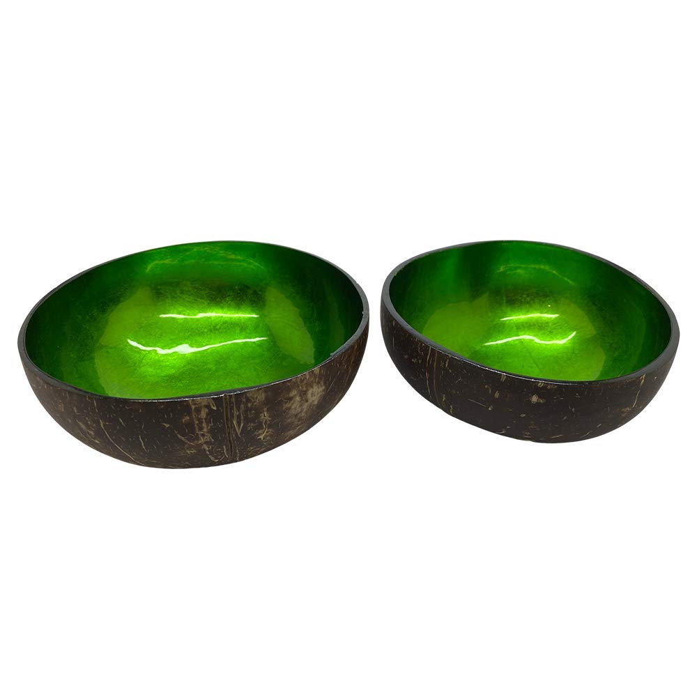 VIE Gourmet Coconut Bowls Hand Painted, Lacquered, Set of 2, Design 14