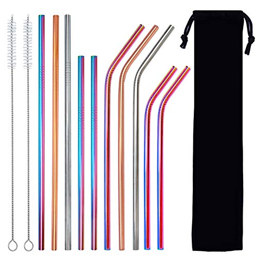 Yshiny Multi-Color Stainless Steel Straws Set Of 10 Reusable Drinking Straws