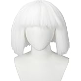 Linfairy Short White Fluffy Cosplay Wig for Halloween Party