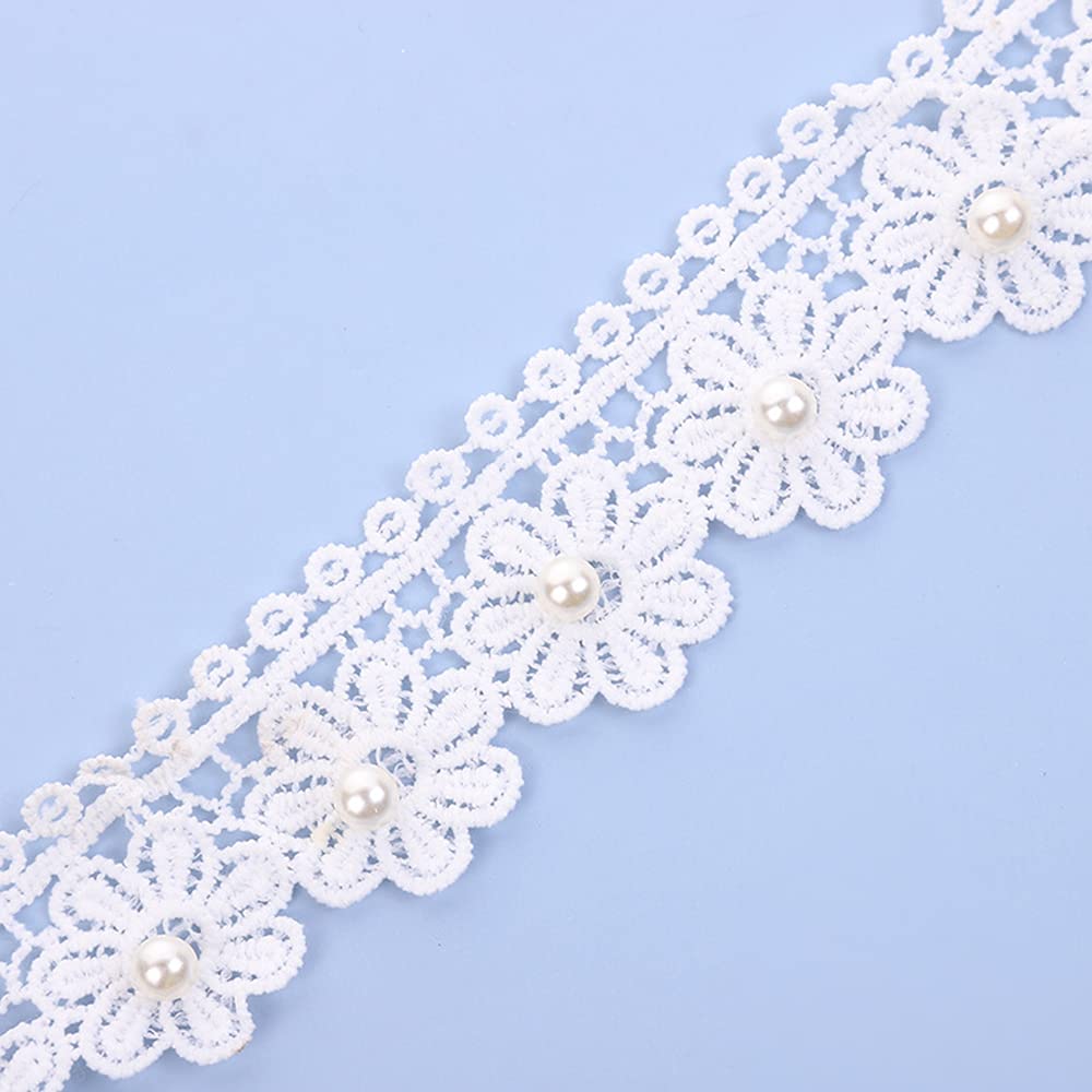 3 Yard Width 3.5 cm Pearl Lace Ribbon Crochet Lace Crochet Trim Lace Trim Lace Trim Ribbon Sewing Decorative Ribbon for DIY Crafts Sewing Clothing Table Decoration Wedding Dress Decoration