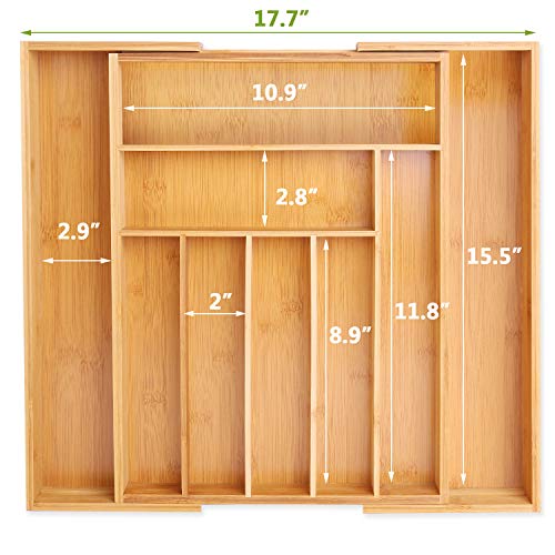 VSADEY Kitchen Drawer Organizer Bamboo Expandable Utensil Silverware Organizer, 9 Compartments Compact Cutlery Tray Organizer Holder for Kitchen Utensils, Flatware and Silverware - Thumbnail 6