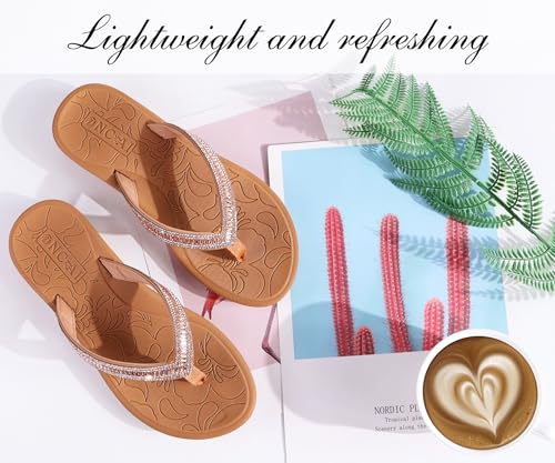 ONCAI Women's Toe Separator Flip Flops with Glitter Indoor/Outdoor Summer Swimming Pool Beach Comfort Beach Platform Comfortable Sandals Flip Flops with Orthopaedics Arch Support Size 36-43 EU