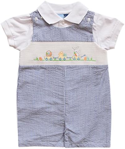 Baby Goodlad Baby Little Boys' Seersucker Shortall Set With Bunny Applique, Blue, 12 Months