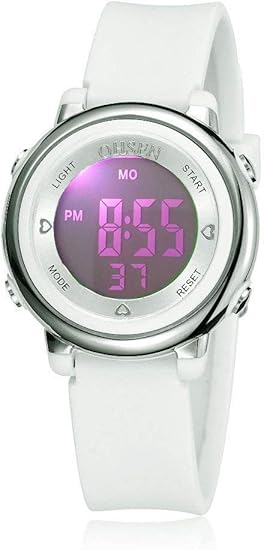 Amazon レディースデジタル腕時計 Ledスクリーン ミリタリー 防水 アラーム ストップウォッチ 7色 Ledバックライト スポーツウォッチ ホワイト レディース腕時計 腕時計 通販