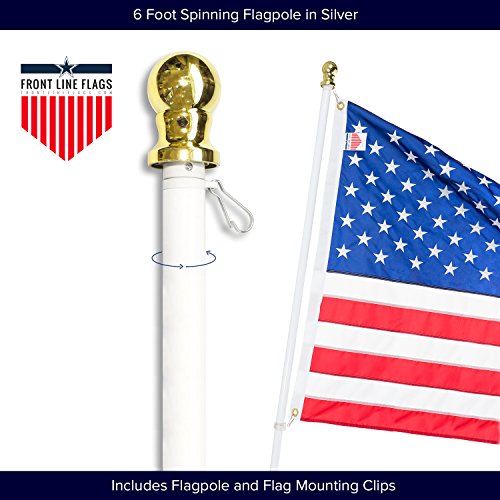 Front Line Flags Flag Pole: 6' Ft White Aluminum Flagpole | Spinning & Tangle Free | Heavy Duty | Wind Resistant and Rust Free | Best Quality Wall Mount Flagpole P/N FL6W