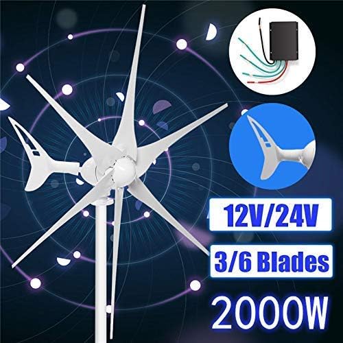 LWQ 2000W Wind Turbine,3/6 Blade+Controller Wind Turbines 12/24 Volt Horizontal Wind Generator Power Automatically Adjust Windward Direction Tail