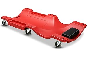 Auto Dynasty 40 Inches Mechanic Creeper, Automotive Garage Repair Low Profile Under Car Rolling Creeper with Padded Headrest, Plastic, Red