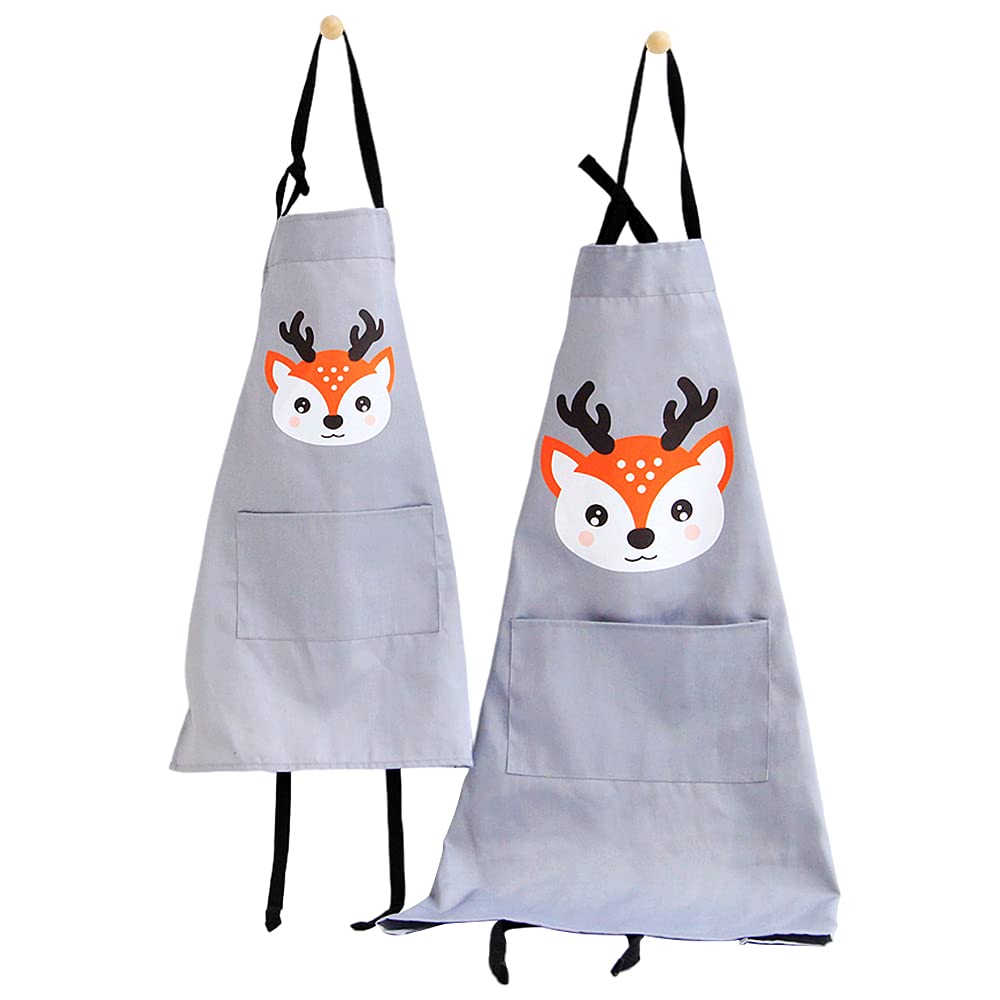 GudGmtoy 2 PCS Parent Child Aprons Kitchen Cute Cooking adult and child apron set with Pocket for Baking Painting Handmade Aprons